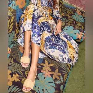 BIRDIES kiwi raffia slide sandals